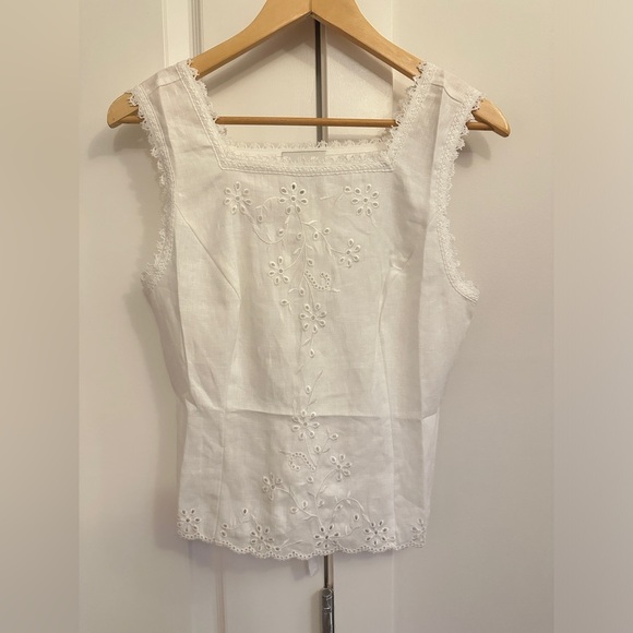 NEW Reformation Lorie Sleeveless Linen  Top in White Lace | size 2 - Picture 6 of 12